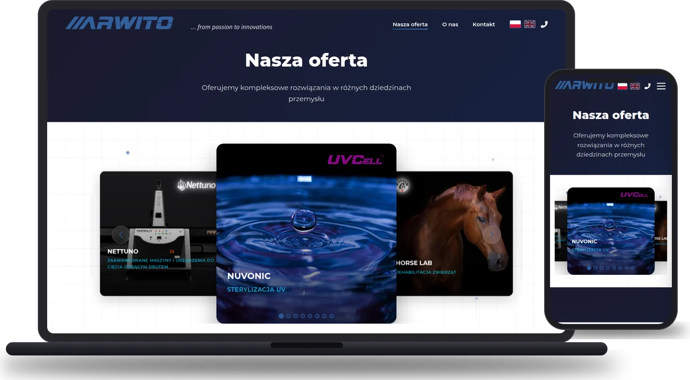 Realizacja: ARWITO - dystrybutor przemysłowy (arwito.pl) - mockup strony na laptopie i telefonie