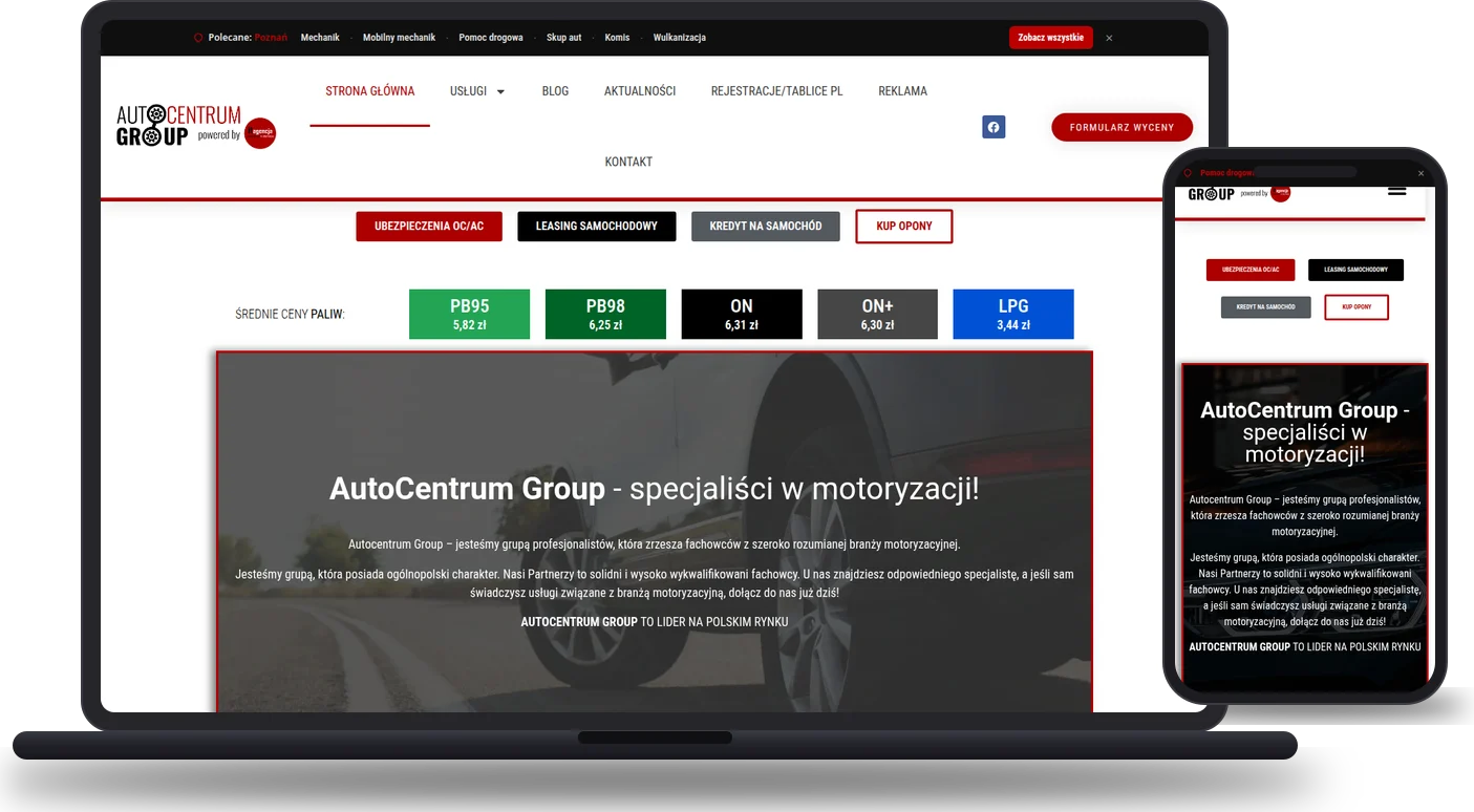 Strona autocentrumgroup.pl - mockup na laptopie i telefonie